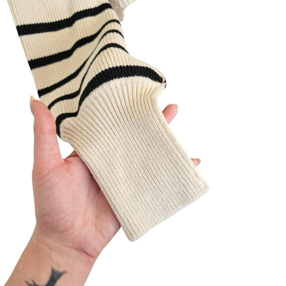 Free People Stripe Easy Street Cropped Off White Pearl Combo Sweater Sz L - Picture 7 of 14